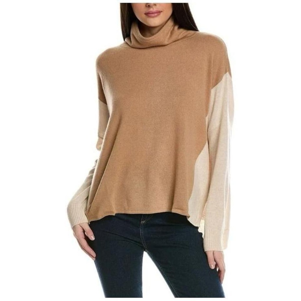 Brodie cashmere Margot cashmere sweater tan and cream mock neck